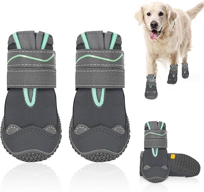 SlowTon Dog Shoes for Large Small Medium Dogs - Waterproof Dog Boots for Summer Hot Pavement, Paw Protector for Outdoor Walking Winter Snow, Anti-Slip Rubber Dog Booties for Hard Floor (GY, 8)