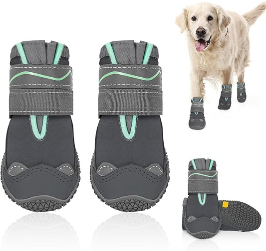 SlowTon Dog Shoes for Large Small Medium Dogs - Waterproof Dog Boots for Summer Hot Pavement, Paw Protector for Outdoor Walking Winter Snow, Anti-Slip Rubber Dog Booties for Hard Floor (GY, 8)