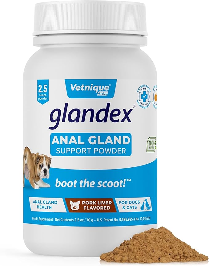 Vetnique Labs Glandex Dog Fiber Supplement Powder for Anal Glands with Pumpkin, Digestive Enzymes & Dog Probiotics for Digestive Health - Vet Recommended - Boot The Scoot (Pork Liver, 2.5oz Powder)