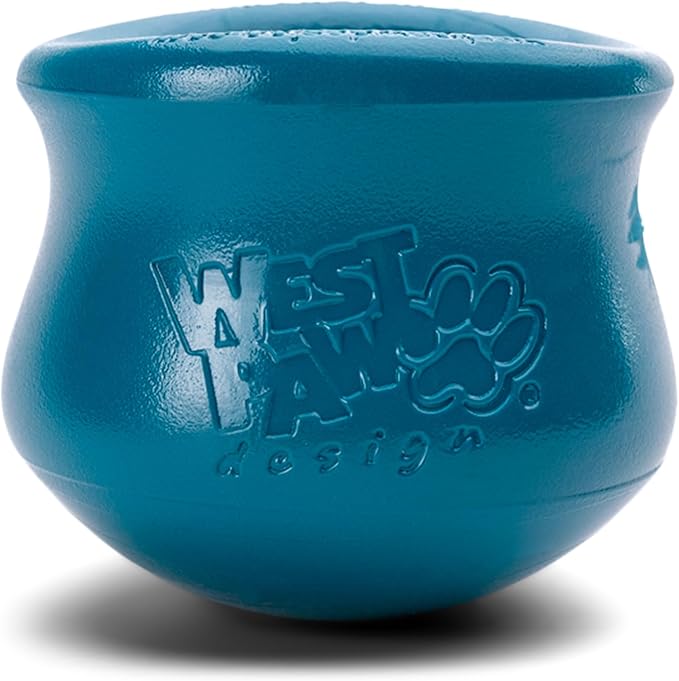 WEST PAW Toppl Durable Dog Treat Puzzle Toy for Small to Medium Dogs- Engaging Interactive Chew Toy for Mental Stimulation, Slow Feeding- Quarter Cup Capacity - River Blue, Small