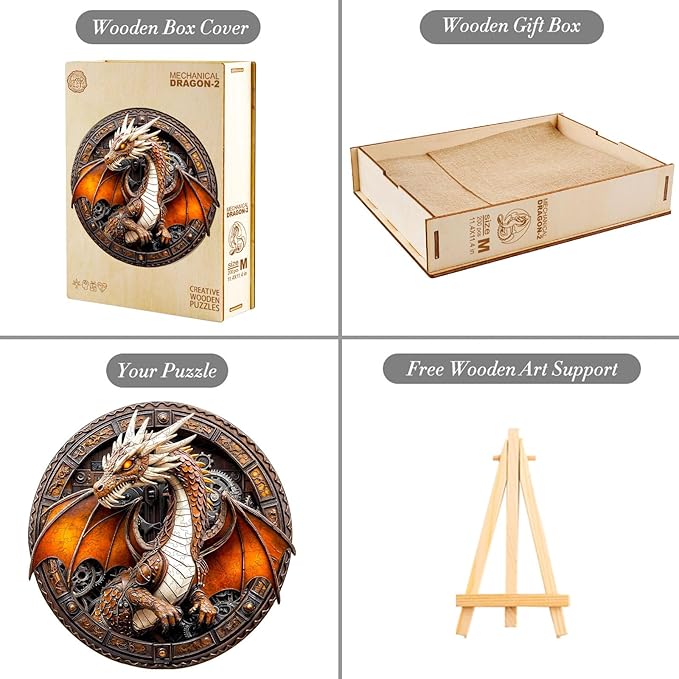 Jigfoxy Wooden Puzzle for Adults, Mechanical Dragon Jigsaw Puzzles for Adult, Unique Animal Shape Wood Cut Puzzles, Christmas Thanksgiving Gifts for Friends Family (L-13.4 * 13.4in-300pcs)