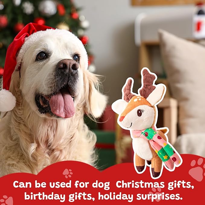 Hollypet Christmas Squeaky Plush Stuffed Durable Dog Toys, Cute Puppy Chew Toys for Small, Medium and Large Breed Dogs, Standing Elk
