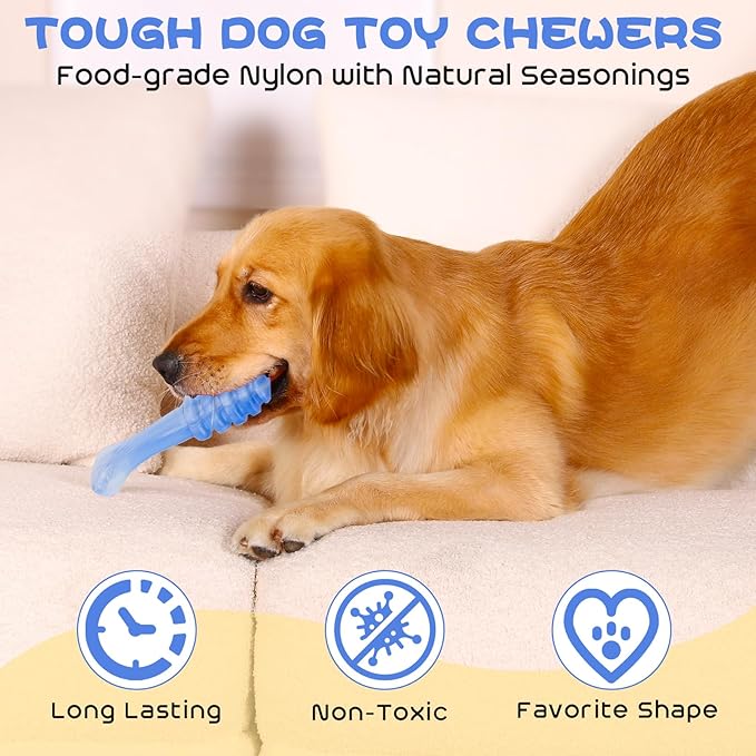 WinTour Dog Chew Toys for Aggressive Chewers 3 Pack, Indestructible Dog Toy to Keep Them Busy, Tough Dog Toys for Aggressive Chewers for Small, Medium and Large Breeds, Bacon Flavor, Blue