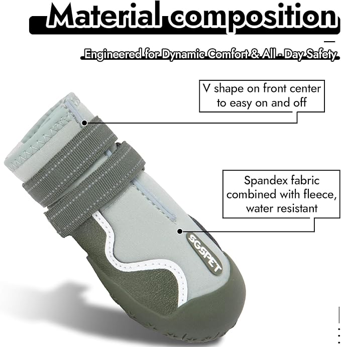 Dog Shoes, Waterproof Dog Boots & Paw Protectors with Anti-Slip Sole, 4pcs/Set Pet Dog Booties, Reflective Dog Shoes for Small Medium Large, Winter Snowy Summer Hot Pavement (Green, 3# (XS))