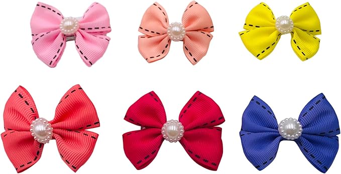 PET SHOW 10Pcs 2" Dotted Line Small Dog Hair Bows with French Clips Pet Bowknot Barrette Bows Puppy Topknot Medium Dogs Grooming Hair Accessories for Doggies Cat Kitten Rabbit