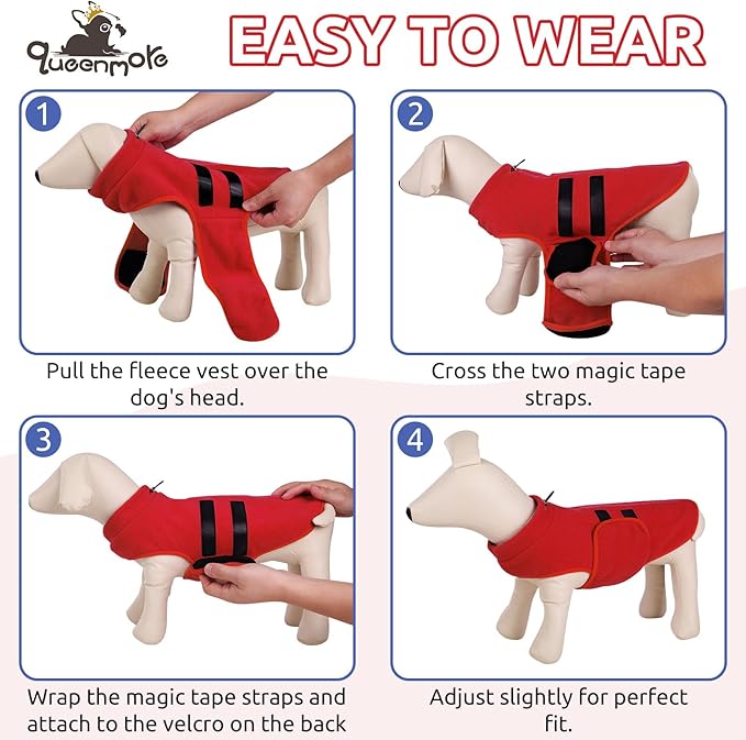Queenmore XXS Dog Sweaters, Soft Fleece Vest Pullover Dog Jacket with Leash Hole, Warm Winter Dog Clothes Cold Weather Doggy Dachshund Sweater for Small Dogs Cats Boy or Girl (Red, XXS)