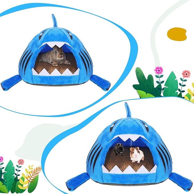 Jetec Shark Guinea Pig Bed Hideout Guinea Pig Animals Bed House Warm Small Hamster Nest Sleeping Mat Cushions Dutch Hamster Hedgehog Rat Chinchilla(Navy Blue)