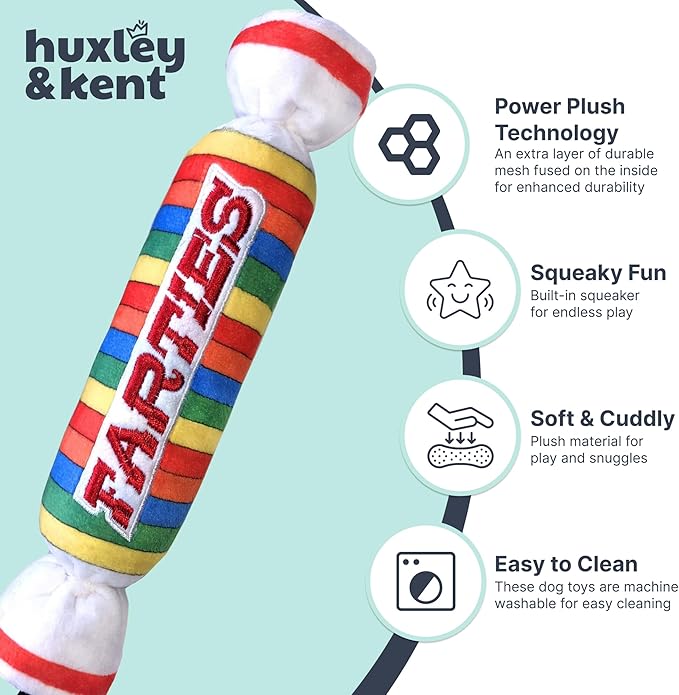 Huxley & Kent Funny Dog Toy w/Squeaker – Power Plush Squeaky Dog Toys for Small, Medium & Large Dogs – Soft Stuffed Animal for Indoor Play & Fetch - Farties, Small