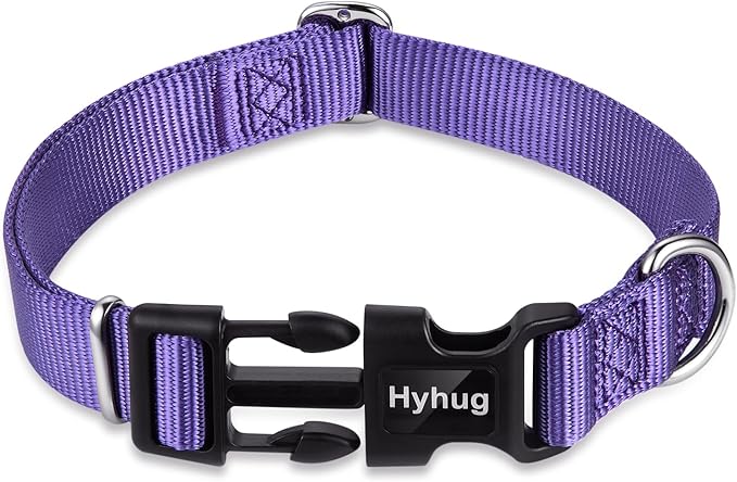 Hyhug Pets Solid Color Classic Regular Heavy Duty Basic Collar for Small Dogs, Unique Design Adjustment Triglide Slide (Buckle) Can Attached Name Tag Accessories. (Small, Ultra Violet)