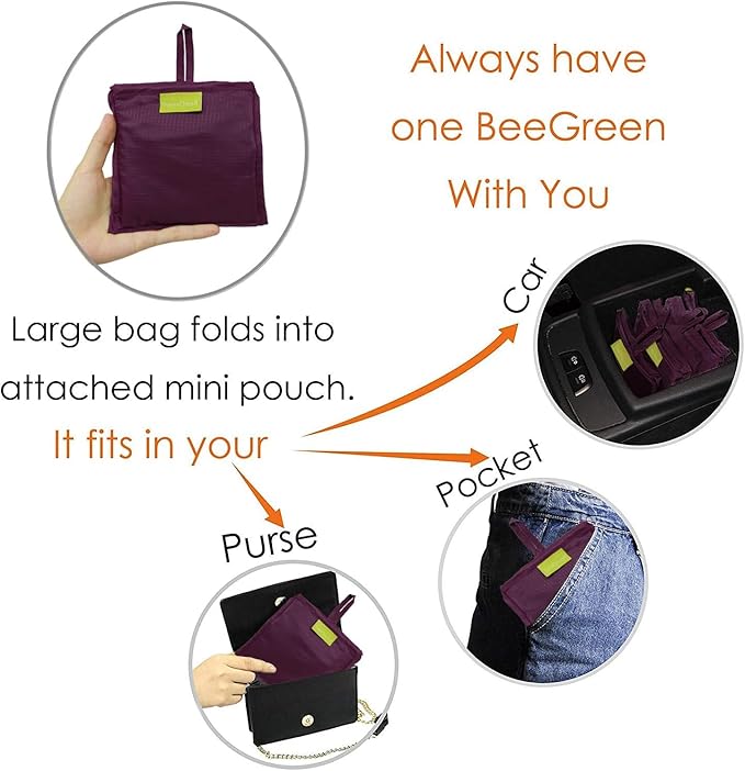 BeeGreen Burgundy Reusable Grocery Bags Wine Red Reusable Kitchen Bags Bulk with Elastic Band Foldable-Machine Washable with Zipper Storage Pouch 50 Packs