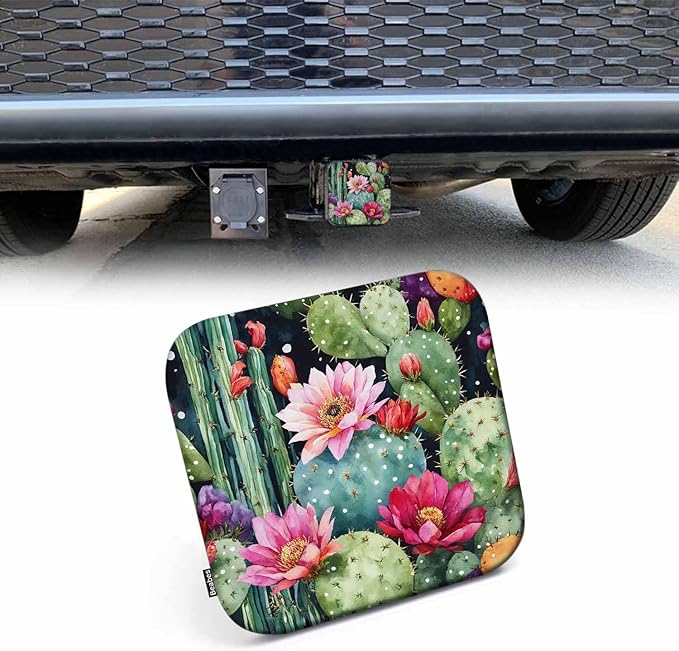 Hitch Cover Plug Cactus, 2 Inch Receivers Diameter Tropical Succulent Flowers Roses Cactus Lightweight Trailer Hitch Tube Cover Hitch Safe Cover for Pickups SUVs Cars
