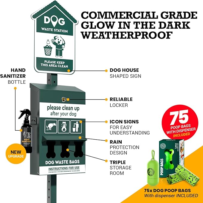 ALAGPRO® NEW 2025 Pet Waste Station Outdoor Dog Waste Station with Hand Sanitizer Bottle, Commercial Dog Poop Station with Free 600 Roll Waste Bags & 50 Can Liners for Backyard, Park & HOA's
