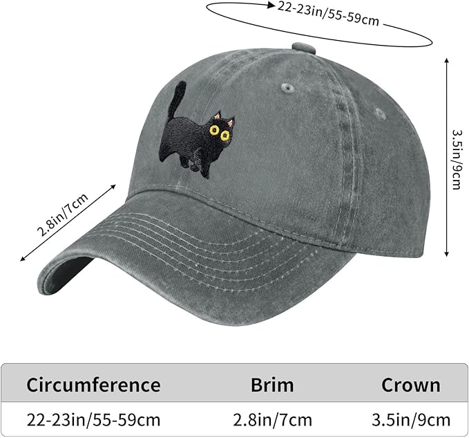 Black Cat Hat,Ragdoll Cat Embroidered Adjustable Cotton Baseball Cap for Men Women,Gifts for Cat Lovers