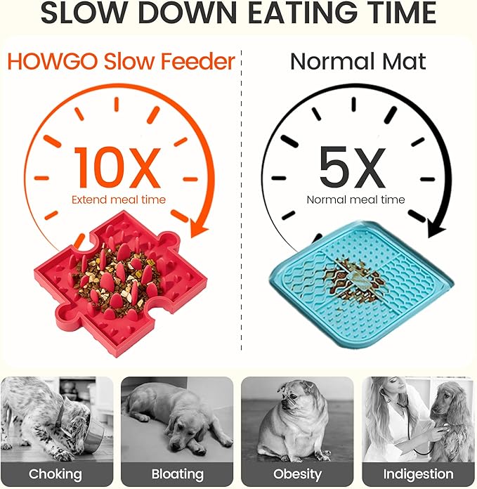 HowGo Puzzle Slow Feeder Lick Mat for Dogs, 38+ Suction Cups | Non-Slip Heavy Duty Maze Enrichment Bowl BPA-Free Silicone | Reduce Boredom Anxiety Free Combination (1PC, Red)