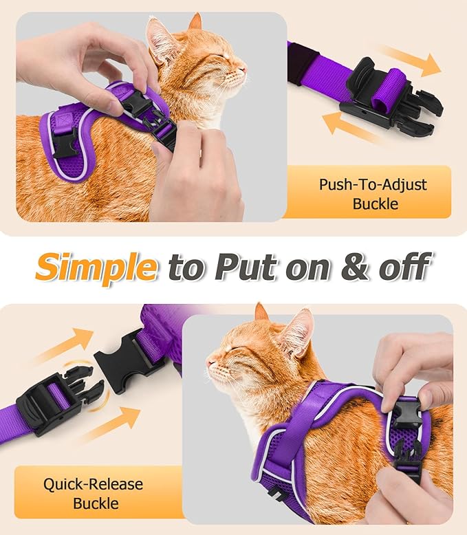 Halypet Cat Harness and Leash Set [MAX Safety 4th-Gen Upgrade] Escape Proof Adjustable Cat Leash Comfortable Soft Vest Easy to Wear Kitten Harness with Reflective Strip for Cats Walking, S Purple