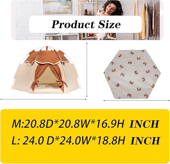 Gigreinc Cat Tent for Indoor, Indoor Dog House,Kitten Tent Suitable for Samll Dogs,Pet Cute Cave Nest Dog Houses(Beige, Large)