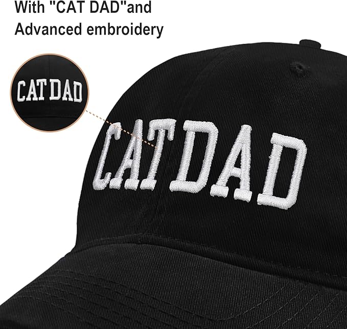 Cat Dad Gifts, Cat Dad Embroidered Letters Adjustable Baseball Cap Black