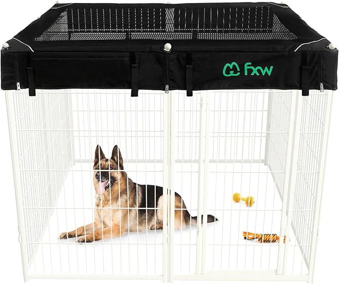 FXW Homeplus Unleashed Indoor Dog Playpen - Stress-Free and Safe Play, Heavy Duty 45 Inch 8 Panels with Playpen Cover for Large Dogs, White│Patented