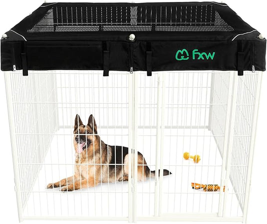 FXW Homeplus Unleashed Indoor Dog Playpen - Stress-Free and Safe Play, Heavy Duty 45 Inch 8 Panels with Playpen Cover for Large Dogs, White│Patented