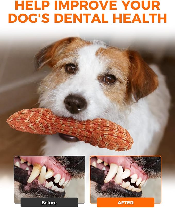 Squeaky Dog Toys for Medium Dogs, Interactive Dog Plush Toy for Aggressive Chewers, Tough Chew Gifts for Puppy Teething to Keep Them Busy and Relieve Boredom (Orange Bone)