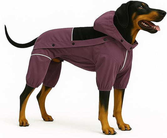 LOVELONGLONG Waterproof Dog Raincoat with Removable Hood – Outdoor Full Body Dog Jacket, Windproof Snowproof Shell Suit – All Season Pet Rain Gear Plum Purple M