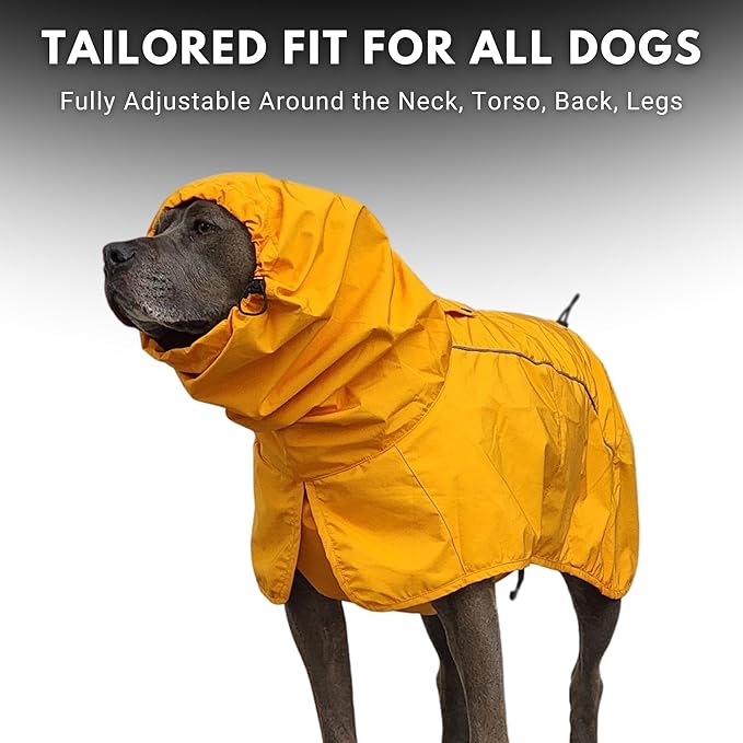 Spark Paws Dog Raincoat, Waterproof Windproof Rain Jacket, for Small Medium Large Extra Large Dogs, Reflective Breathable Full-Body Coverage Dry Suit - Mustard Yellow - L