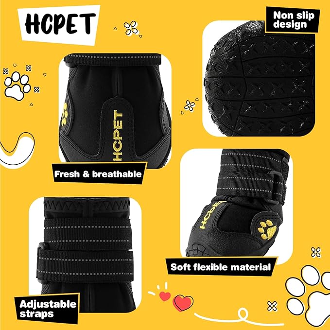 Hcpet Dog Shoes, Dog Boots for Small Dogs, Waterproof Medium Dog Booties Paw Protector for Summer Hot Pavement, Winter Snowy Day, Outdoor Walking, Indoor Hardfloors Anti Slip Sole Black Size 4