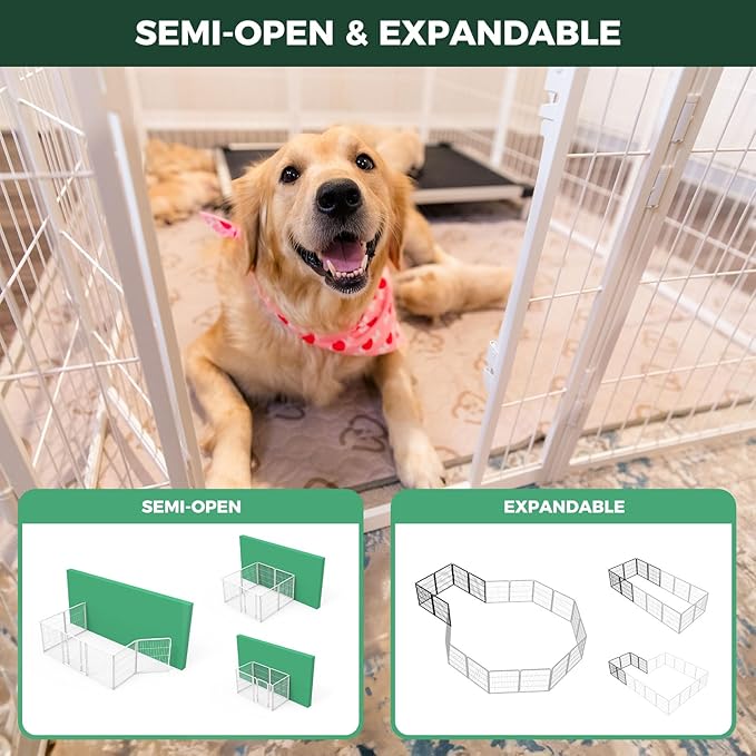 FXW Homeplus Unleashed Indoor Dog Playpen - Stress-Free and Safe Play, Heavy Duty 32 Inch 16 Panels Dog Pen for Small and Medium Dogs, White│Patented