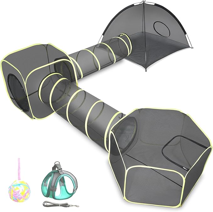Wilwolfer 5 in 1 Cat Enclosure - Outdoor Cat Tent with Tunnel & House - Portable Pet Playpen for Cats, Puppies & Small Animals
