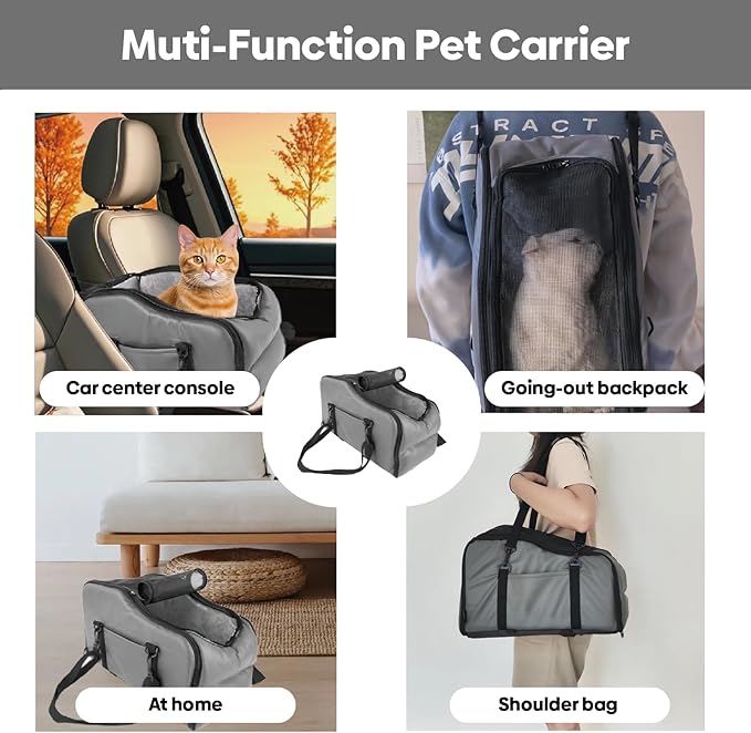 Cat Car Seat Center Console with Harness for Pets Under 10 Lbs, Cat Carrier for Car Armrest, Middle Console Dog Bed Small Dogs, Travel & Portable & Safe, Kitten Puppy Small Pet, 0-10 Lbs