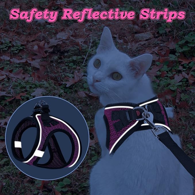 Cat Harness and Leash for Walking Escape Proof, Adjustable Kitten Vest Harness Reflective Soft Mesh Puppy Harness for Outdoor, Comfort Fit, Easy to Control (Pink, XS)