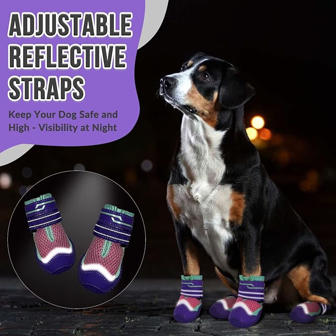 SlowTon Dog Shoes for Large Small Medium Dogs - Breathable Dog Boots for Summer Hot Pavement, Paw Protector for Outdoor Walking Winter Snow, Anti-Slip Rubber Dog Booties for Hardwood Floor (PIPU, 7)