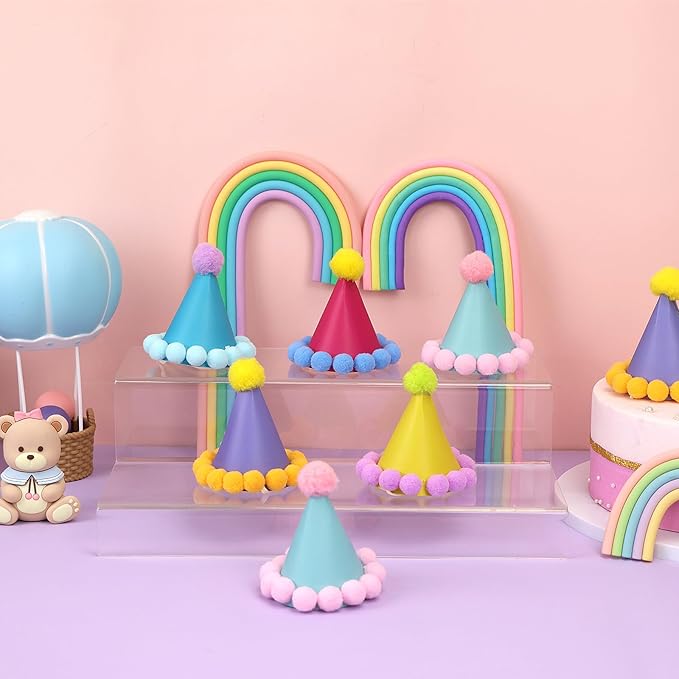12 Pack Mini Party Hats for Stuffed Animals, Mini Hats with Pom Poms Dog Birthday Party Hats for Dolls Dog Cat Pet Birthday Decoration