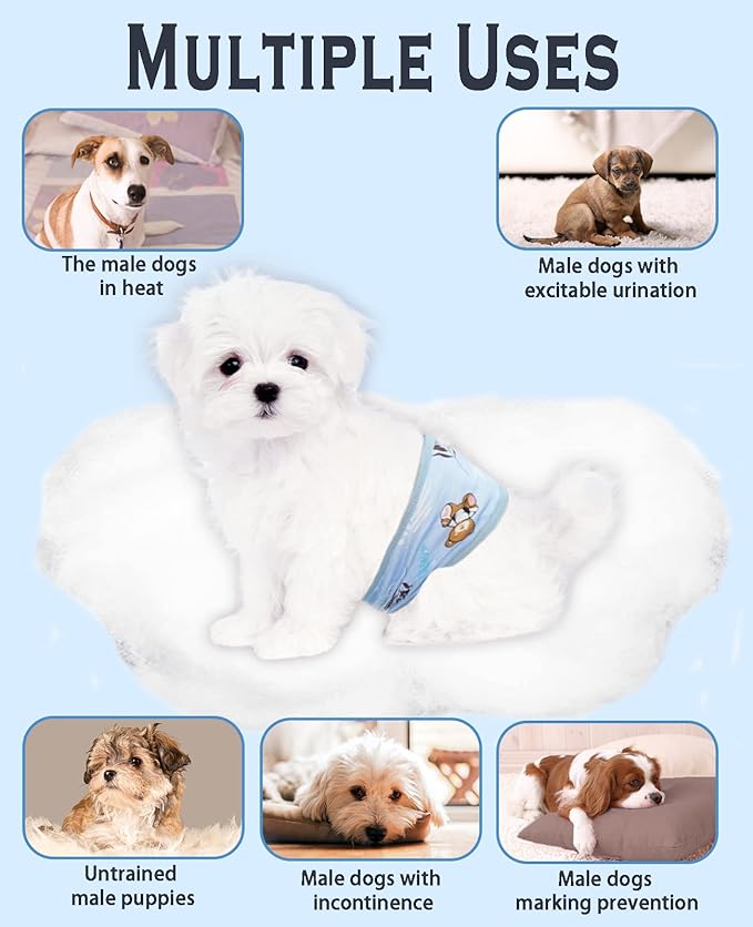 Dog Diapers Male, 3 Pack Washable Reusable Male Dog Belly Bands, Soft and Comfortable Leak Proof Doggie Wraps with High Absorbing for Untrained, Incontinence Small Medium Dogs, XL