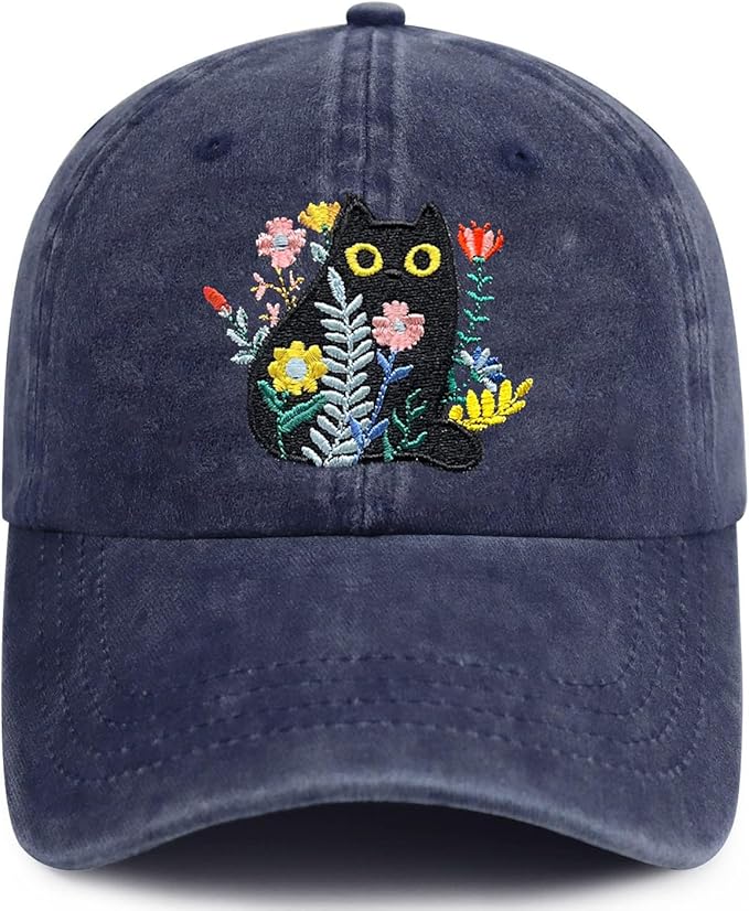 Black Cat Hat,Ragdoll Cat Embroidered Adjustable Cotton Baseball Cap for Men Women,Gifts for Cat Lovers