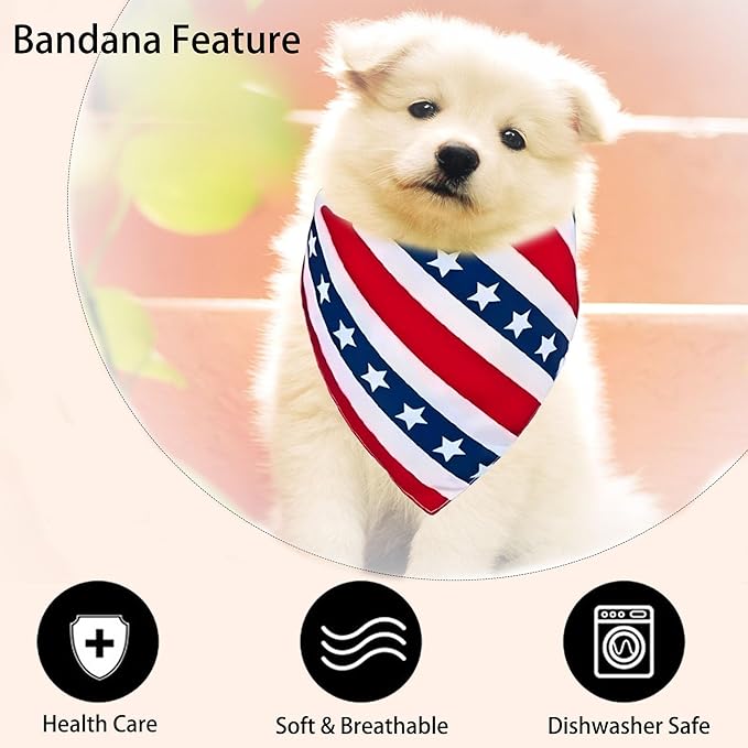 4th of July Bandanas 2 Pack, Triangle Reversible American Flag Pet Patriotic Scarf Bids for Boy and Girl, Holiday Bandana for Small Medium Large Dogs Puppy