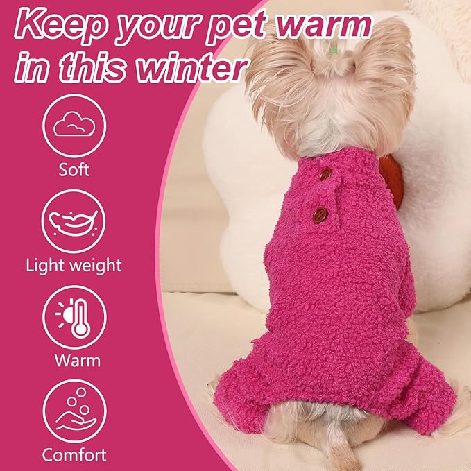Dog Sweaters for Small Dogs Winter Dog Pajamas Sized Dogs Boy Girl Fleece Pet Clothes Puppy Outfit 4 Legs Jumpsuits for Chihuahua Yorkie Cat Apparel (Rose, XX-Small)