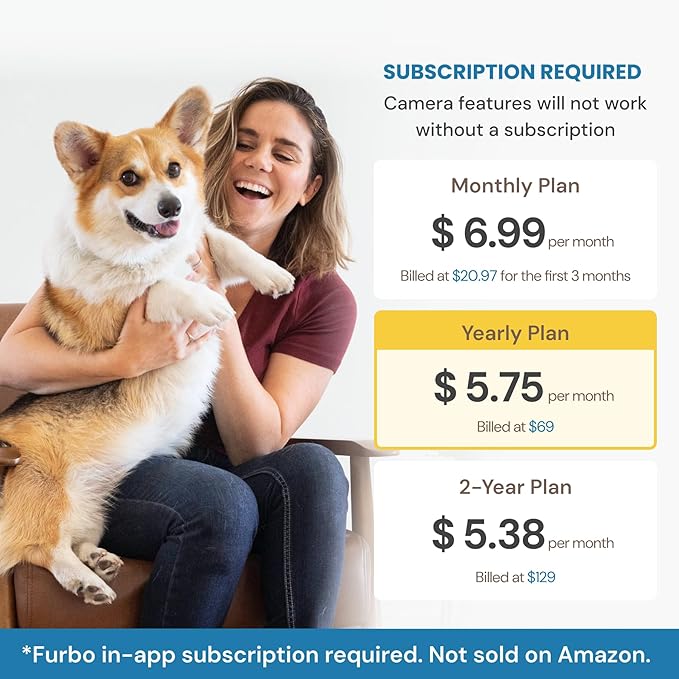 Furbo 360° Dog Camera: Pet Security Cam w/Barking Alerts, Rotating View, Treat Toss w/Phone App, Smart Home Puppy Monitoring, 2-Way Speaker, No Subscription Needed. Standard See, Talk, & Toss Features