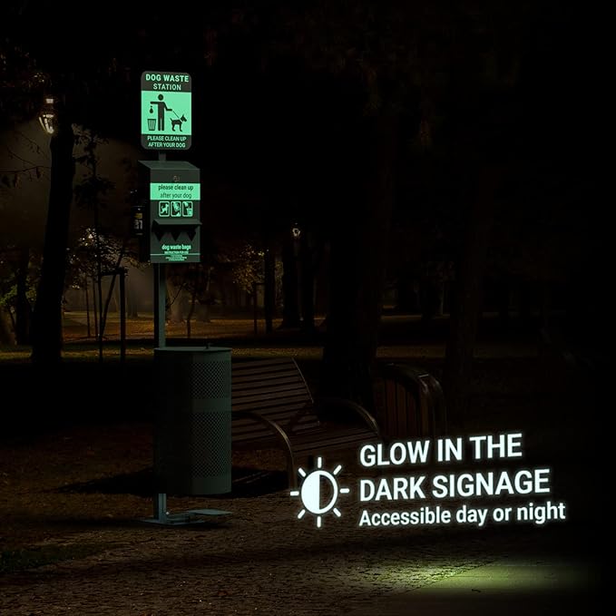 Pet Waste Station with Pedal - Includes 600 Roll Bags & 50 Can Liners - Glow in the Dark Dog Waste Station with Dog Poop Sign, Bag Dispenser, Hand Sanitizer Bottle & Outdoor Trash Can with Lid