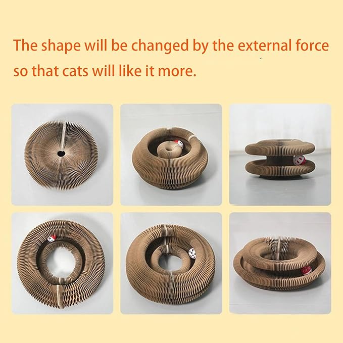 Kitty Curls Cat Toy Kurlz, Interactive Scratch Pad, Foldable Accordion,Recyclable Scratcher with Ball (Pink)