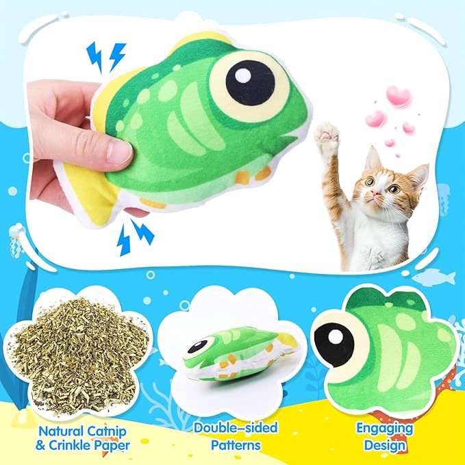 6 Pcs Catnip Toys for Cats, with Various Cute Fish Styles, Catnip Crinkle Sound, Soft and Durable, Interactive Kitten Kicker for Indoor Kitty Exercise for All Breeds