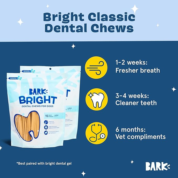 Barkbox Bright Original Dog Dental Chew Sticks Plaque and Tartar Cleaning, Large Breeds, 2X 15 Count Bags - (30 Chews)