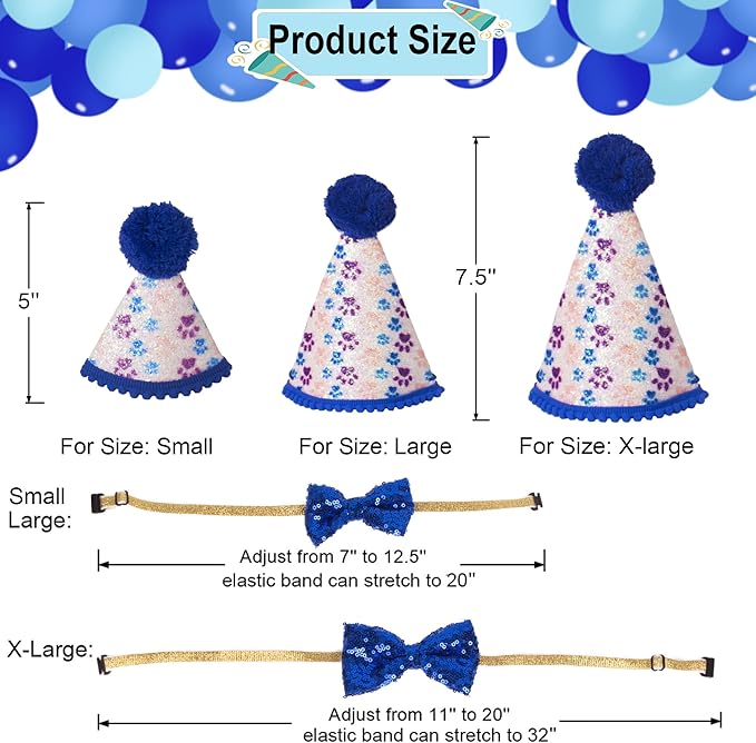 ADOGGYGO Dog Birthday Party Supplies, Pet Party Hat with Numbers, Bow, Blue Plaid Birthday Boy Bandana for Extra Large Dogs (X-Large)