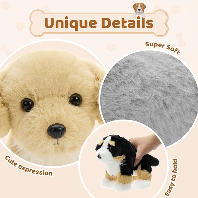 Tezituor 6 Pcs Bulk Dog Stuffed Animals, Fluffy Assorted Stuffed Puppy Plush Toys for Kids, 11" Doll Set for Dog Themed Party Favors Gift (Standing)