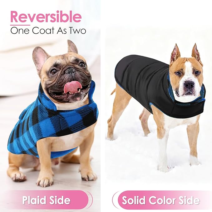 AOFITEE Dog Coat Plaid Dog Winter Coat for Large Dogs, Warm Dogs Jacket Christmas Sweater, Waterproof Pet Puffer Jacket, Reversible Pet Cold Weather Coats for Small Medium Large Pets, Blue XXXL