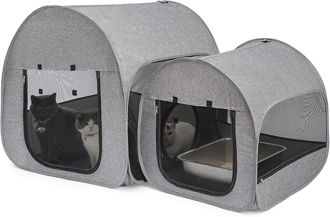 LUCKITTY Portable Cat Playpen, Delivery Room, Enclosure, Postoperative Recovery, House Design for Better Standing, Foldable Pet Tent for Indoor and Outdoor Use, Cat Houses & Condos Dark Gray