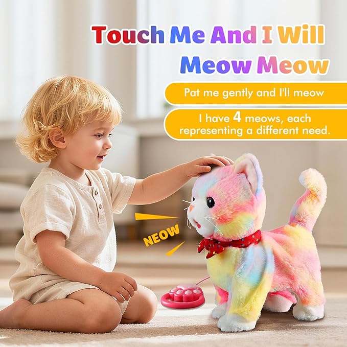 Colorful Leash Walking Cat Set Interactive Talking Cat Singing Dancing Kitten Mimicking Repeat What You Say Kitty Touch and Voice Control Nodding Wagging Tail Plush Electric Kitty for Kid Gril