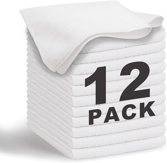 White Microfiber Cleaning Cloth 13"x13", Ultra Soft Absorbent Microfiber Cleaning Rags for Housekeeping Cleaning Supplies, Lint Free Reusable Cleaning Cloths for House Washable, Pack of 12