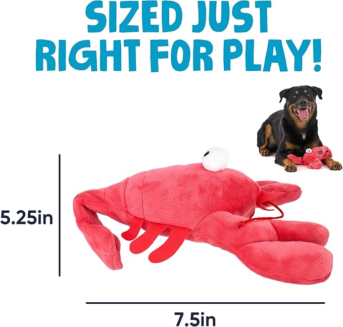goDog Action Plush Lobster Animated Squeaky Dog Toy with Chew Guard Technology, Durable Fabric and Wiggling Tail & Squeaker for Active Play, Red, One Size