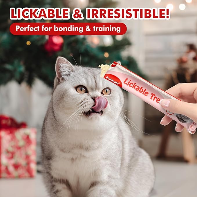 Christmas Cat Treats, High-Meat Lickable Puree, Grain & Gum Free, for Cats, All-Natural Protein Snacks, 0.5oz Tubes (Pack of 20)